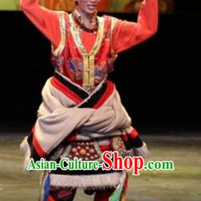 Chinese Impression Tibetan Zang Nationality Red Clothing Stage Performance Dance Costume for Men