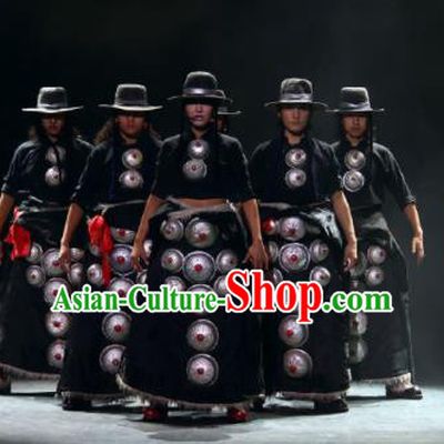 Chinese Impression Tibetan Zang Nationality Black Robe Stage Performance Folk Dance Costume for Men