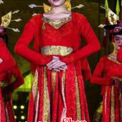 Chinese Chang An Impression Ancient Tang Dynasty Classical Dance Red Dress Stage Performance Costume and Headpiece for Women