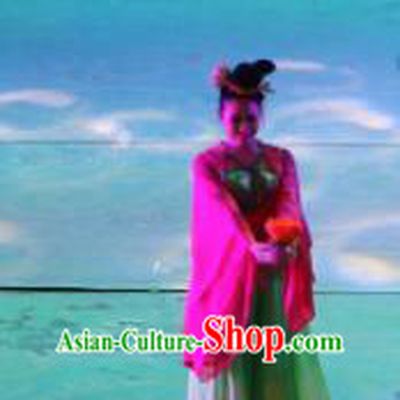 Chinese Back to Song Dynasty Classical Lotus Dance Green Dress Stage Performance Costume and Headpiece for Women
