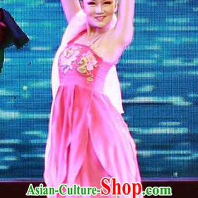 Chinese Back to Song Dynasty Classical Lotus Dance Pink Dress Stage Performance Costume for Women