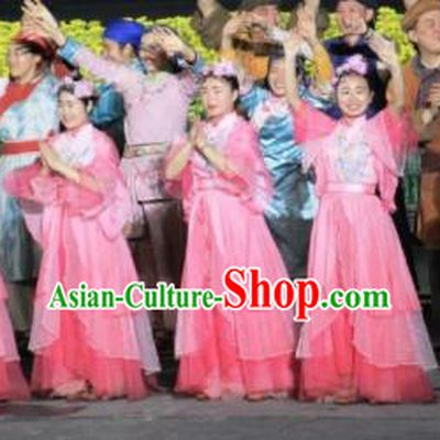 Chinese Dreaming In Hometown Classical Dance Pink Dress Stage Performance Costume and Headpiece for Women