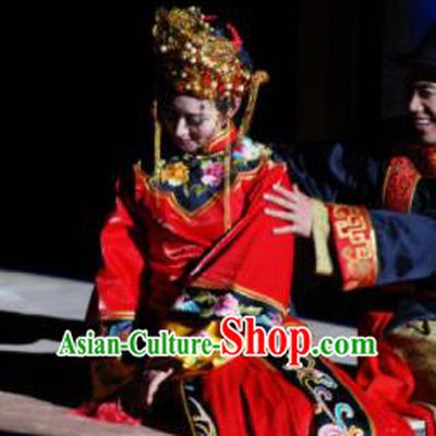 Chinese Dreaming In Hometown Wuyuan Classical Dance Red Dress Stage Performance Wedding Costume and Headpiece for Women