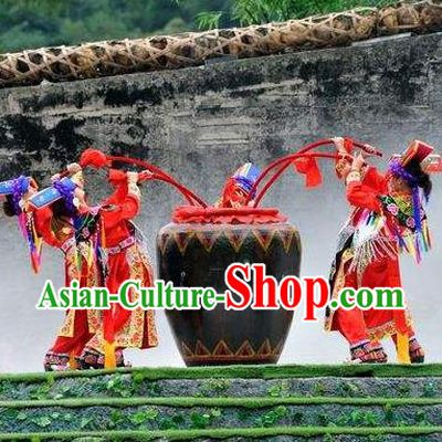 Chinese Road Solutions Dujiangyan Ethnic Dance Red Dress Stage Performance Costume and Headpiece for Women