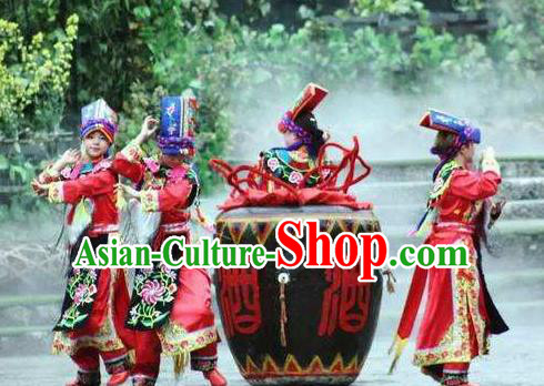 Chinese Road Solutions Dujiangyan Ethnic Dance Red Dress Stage Performance Costume and Headpiece for Women Chinese Road Solutions Dujiangyan Ethnic Dance Red Dress Stage Performance Costume and Headpiece for Women