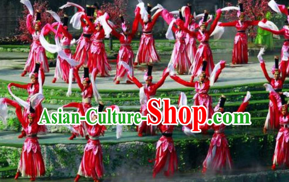 Chinese Road Solutions Dujiangyan Classical Dance Water Sleeve Dress Stage Performance Costume and Headpiece for Women Chinese Road Solutions Dujiangyan Classical Dance Water Sleeve Dress Stage Performance Costume and Headpiece for Women
