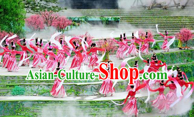 Chinese Road Solutions Dujiangyan Classical Dance Water Sleeve Dress Stage Performance Costume and Headpiece for Women Chinese Road Solutions Dujiangyan Classical Dance Water Sleeve Dress Stage Performance Costume and Headpiece for Women