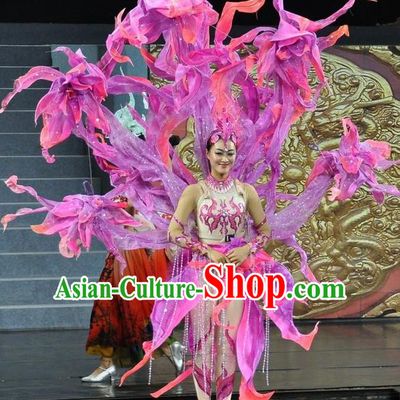 Chinese Jinxiu Shenzhou Classical Dance Ethnic Dance Lilac Dress Stage Performance Costume and Headpiece for Women