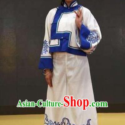 Chinese Kangxi Ceremony Qing Dynasty Mongol Nationality Dance White Dress Stage Performance Costume for Women
