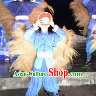 Chinese Dushan Ceremony Bouyei Nationality Dance Stage Performance Blue Costume for Men