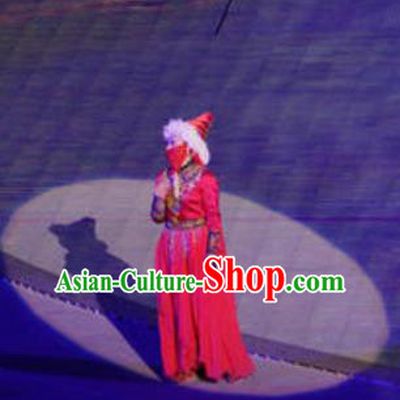 Chinese Buddha Pilgrimages Eastward Ethnic Dance Red Dress Stage Performance Costume for Women
