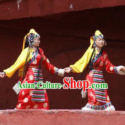 Chinese Impression of Lijiang Zang Nationality Ethnic Dance Red Dress Stage Performance Costume and Headpiece for Women