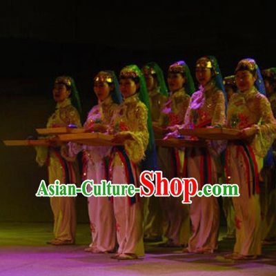 Chinese Hui Nationality Wedding Ethnic Dance Dress Stage Performance Costume and Headpiece for Women