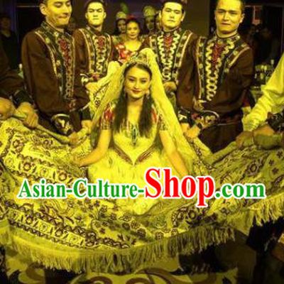 Chinese Silk Road Uyghur Nationality Dance White Dress Ethnic Bride Wedding Stage Performance Costume for Women