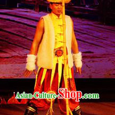 Chinese Lishui Jinsha Yi Nationality Dance Clothing Ethnic Stage Performance Costume for Men