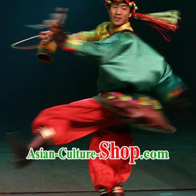 Chinese Lishui Jinsha Zhuang Nationality Dance Clothing Ethnic Stage Performance Costume for Men
