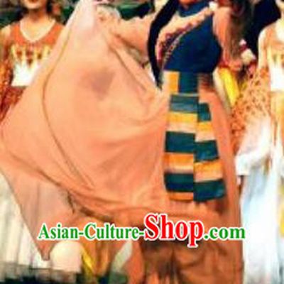 Chinese Lishui Jinsha Yi Nationality Dance Dress Ethnic Stage Performance Costume and Headpiece for Women