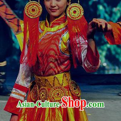 Chinese Lishui Jinsha Yi Nationality Dance Wedding Dress Ethnic Stage Performance Costume and Headpiece for Women