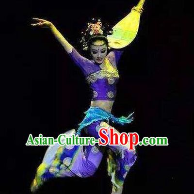 Chinese Encore Dunhuang Classical Dance Purple Dress Stage Performance Costume and Headpiece for Women