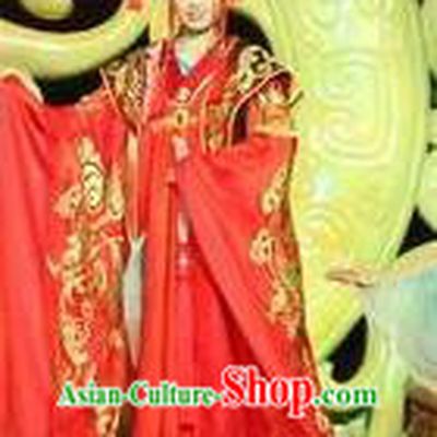 Chinese Shapotou Celebration Han Dynasty Empress Wedding Red Dress Stage Performance Costume and Headpiece for Women