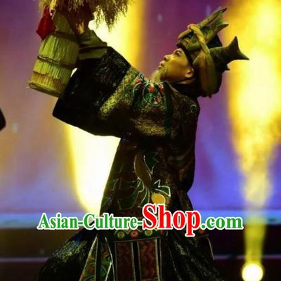 Chinese Jin Show Dan Zhai Miao Nationality Chief Dance Clothing Stage Performance Costume for Men