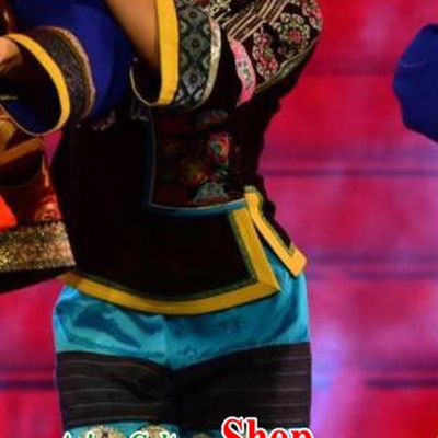 Chinese Jin Show Dan Zhai Miao Nationality Female Dress Stage Performance Dance Costume and Headpiece for Women