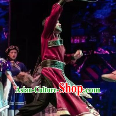 Chinese The Myth Of Snow Mountain Zang Nationality Folk Dance Red Clothing Stage Performance Costume for Men