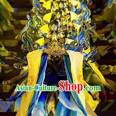 Chinese The Sixth Patriarch Huineng Court Dance Dress Stage Performance Costume and Headpiece for Women