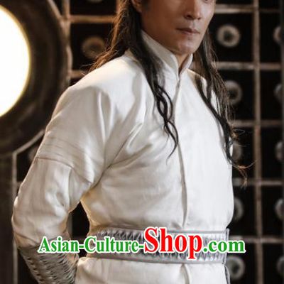 Ever Night Chinese Drama Ancient Swordsman Liu Bai White Hanfu Clothing Traditional Tang Dynasty Knight Costumes for Men
