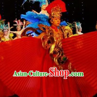Chinese Picturesque Huizhou Classical Dance Red Dress Stage Performance Costume and Headpiece for Women