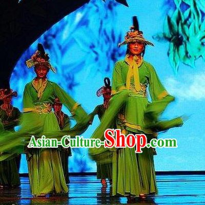 Chinese Picturesque Huizhou Opera Peri Classical Dance Green Dress Stage Performance Costume and Headpiece for Women
