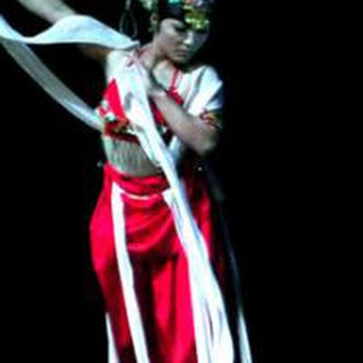 Chinese Picturesque Huizhou Opera Peri Classical Dance Red Dress Stage Performance Costume and Headpiece for Women