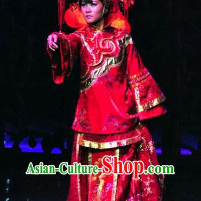 Chinese Picturesque Huizhou Wedding Bride Dance Red Dress Stage Performance Costume and Headpiece for Women