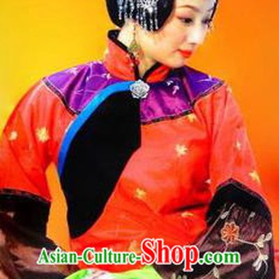 Chinese Picturesque Huizhou Fan Dance Red Dress Stage Performance Costume and Headpiece for Women