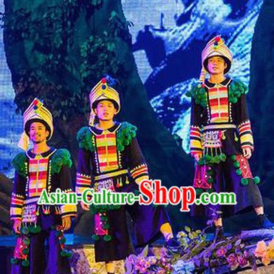 Chinese Charm Xiangxi Tujia Nationality Male Clothing Stage Performance Dance Costume for Men