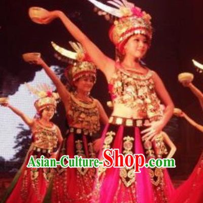 Chinese Charm Xiangxi Miao Nationality Dance Dress Stage Performance Costume and Headpiece for Women
