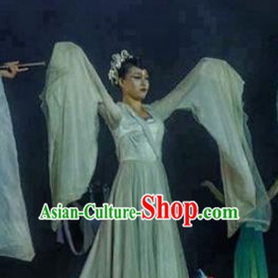 Chinese Dream Of Tao Classical Dance Blue Dress Stage Performance Costume and Headpiece for Women