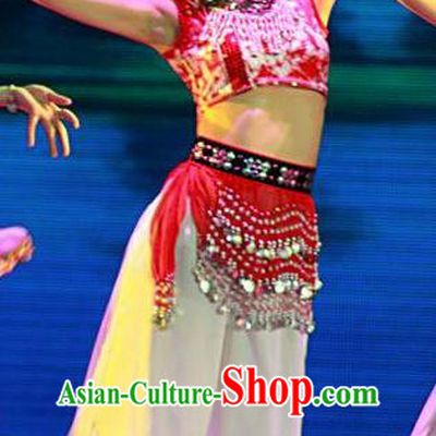 Chinese Charm Xiangxi Tujia Nationality Folk Dance Dress Stage Performance Costume and Headpiece for Women