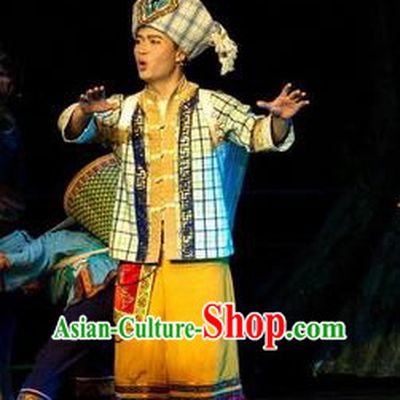 Chinese Thorn Quinoa Flowers Tujia Nationality Yellow Clothing Stage Performance Dance Costume for Men