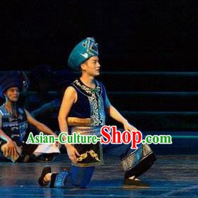 Chinese Thorn Quinoa Flowers Tujia Nationality Clothing Stage Performance Dance Costume for Men