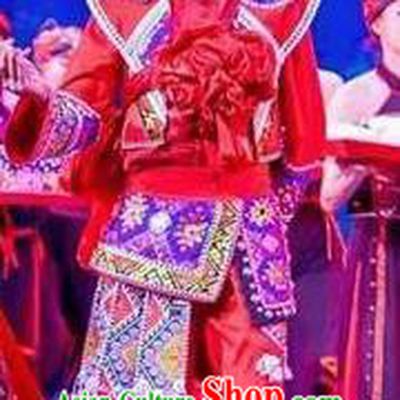 Chinese Charm Xiangxi Tujia Nationality Wedding Bridegroom Red Clothing Stage Performance Dance Costume for Men