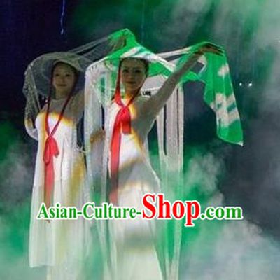 Chinese Dream Like Lijiang Dance White Dress Stage Performance Costume and Headpiece for Women