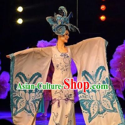 Chinese Dream Like Lijiang Classical Dance White Dress Stage Performance Costume and Headpiece for Women