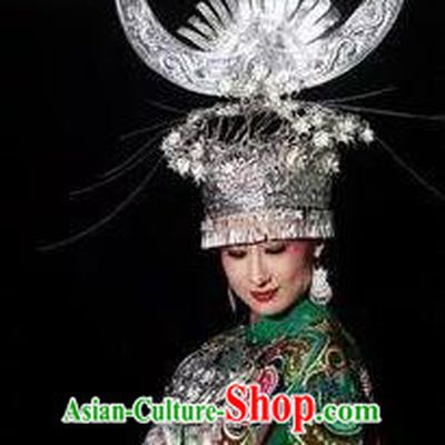 Chinese Xijiang Grand Ceremony Miao Nationality Bride Wedding Dress Stage Performance Costume and Headpiece for Women