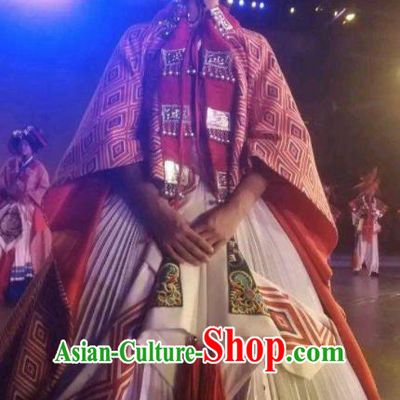Chinese Xijiang Grand Ceremony Miao Nationality Dance White Dress Stage Performance Costume and Headpiece for Women