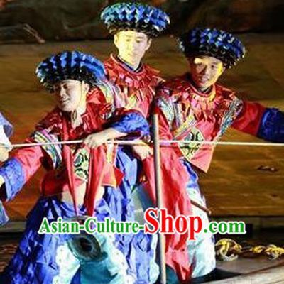 Chinese Border Town Miao Nationality Boatman Clothing Stage Performance Dance Costume for Men