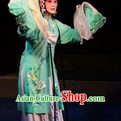 Chinese The Dream Of The Peony Pavilion Opera Du Liniang Dance Green Dress Stage Performance Costume and Headpiece for Women