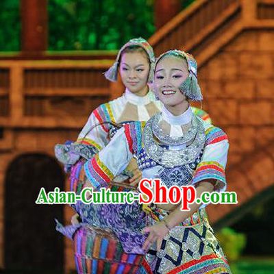 Chinese Charm Xiangxi Tujia Nationality Folk Dance Brown Dress Stage Performance Costume and Headpiece for Women