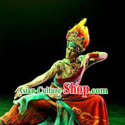Chinese The Ancient Dunhuang Music Theatre Bodhisattva Red Clothing Stage Performance Dance Costume for Men