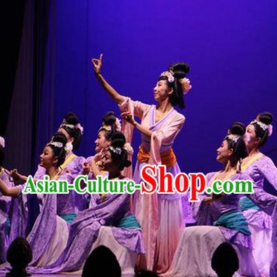 Chinese The Ancient Dunhuang Music Theatre Classical Dance Purple Dress Stage Performance Costume and Headpiece for Women